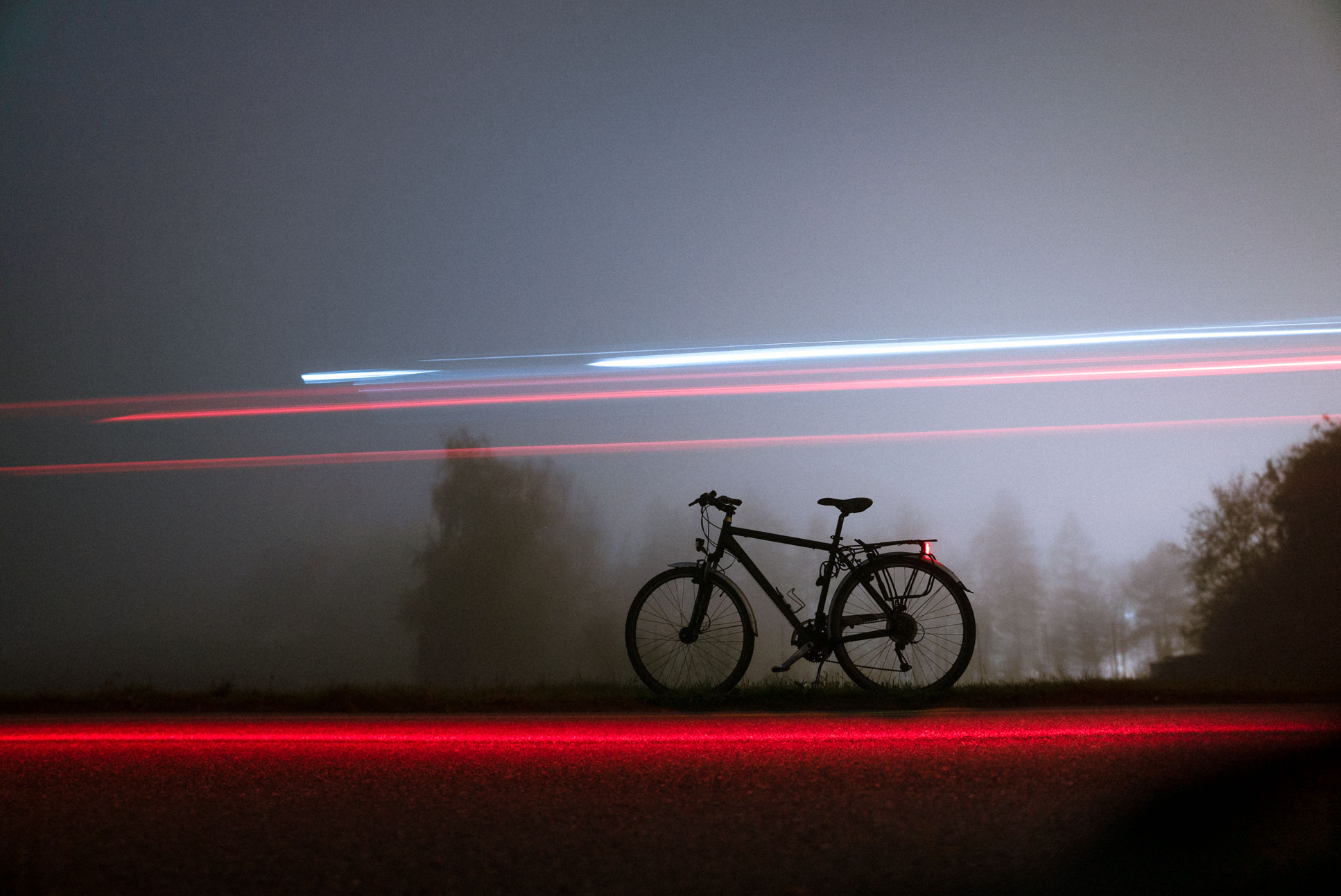 4 second exposure of a bike whizzing past my bike.